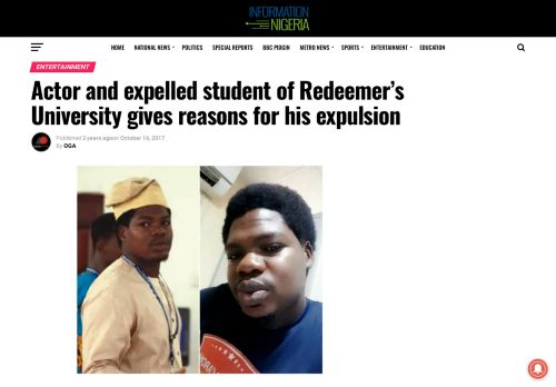 
                            13. Actor and expelled student of Redeemer's University gives reasons for ...