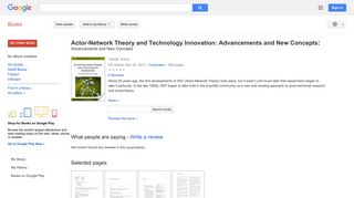 
                            8. Actor-Network Theory and Technology Innovation: Advancements and ... - Google बुक के परिणाम