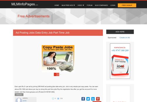 
                            10. Ad Posting Jobs Data Entry Job Part time Job | MLMInfoPages