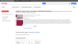 
                            12. Adaptive Hypermedia and Adaptive Web-Based Systems: 5th ... - Google Books-Ergebnisseite