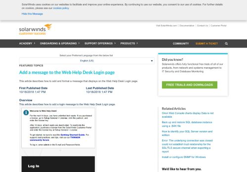 
                            2. Add a message to the Web Help Desk Login page - SolarWinds ...