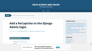 
                            7. Add a ReCaptcha to the Django Admin login. | Data Science and Hacks