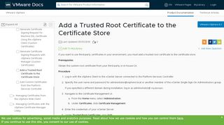 
                            3. Add a Trusted Root Certificate to the Certificate Store - VMware Docs