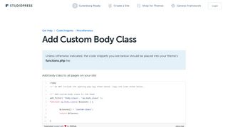 
                            4. Add Custom Body Class - StudioPress