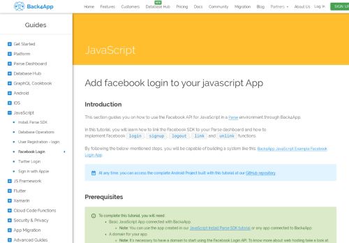 
                            8. Add facebook login to your javascript App | Back4App