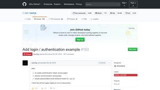 
                            1. Add login / authentication example · Issue #153 · zeit/next.js · GitHub