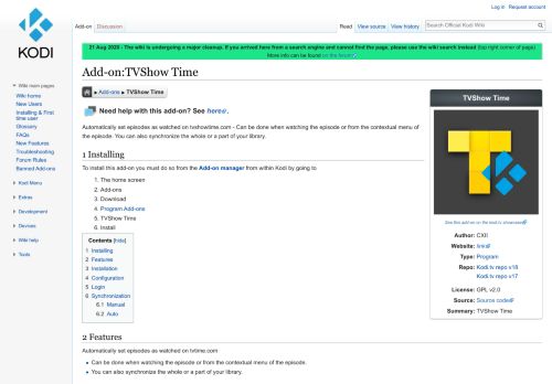 
                            4. Add-on:TVShow Time - Official Kodi Wiki