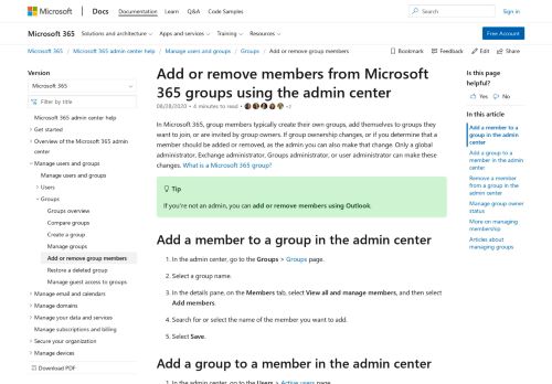 
                            4. Add or remove members from Office 365 groups | Microsoft Docs