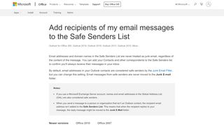 
                            10. Add recipients of my email messages to the Safe Senders List - Outlook