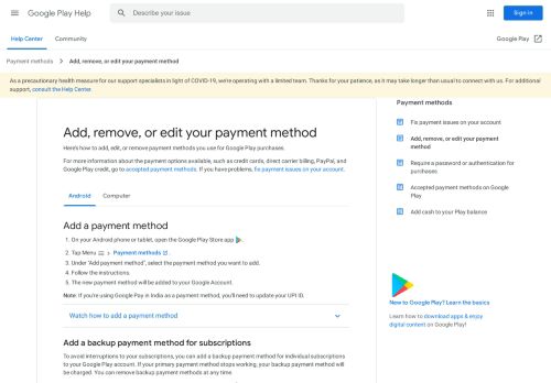 
                            13. Add, remove, or edit your payment method - Android - Google Play ...