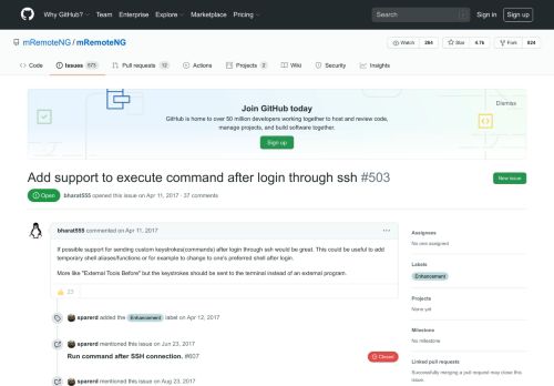 
                            7. Add support to execute command after login through ssh · Issue #503 ...