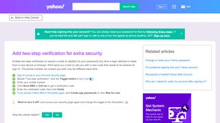 
                            1. Add two-step verification for extra security | Yahoo Help - SLN5013