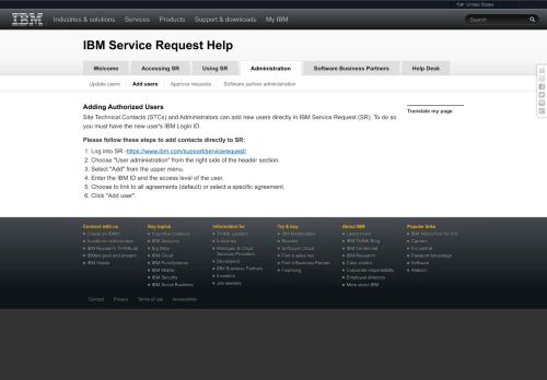 
                            8. Add users - IBM Service Request Help - United States