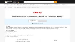 
                            2. Adda52 Sign up Bonus - Welcome Bonus: Get Rs.100 Free ... - GoPaisa