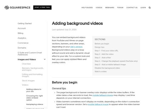 
                            10. Adding a background video – Squarespace Help