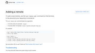 
                            6. Adding a remote - User Documentation - GitHub Help