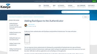 
                            12. Adding RackSpace to the Authenticator – Kaseya Support ...