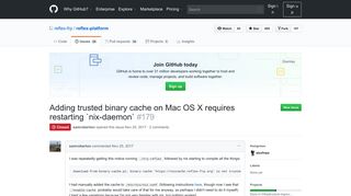 
                            8. Adding trusted binary cache on Mac OS X requires restarting `nix ...