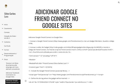 
                            8. Adicionar Google Friend Connect no Google Sites - Sílvio Garbes Lara
