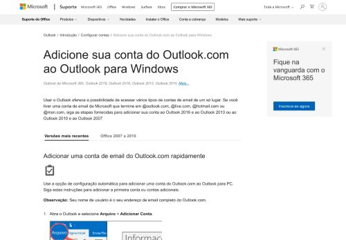 
                            6. Adicione sua conta do Outlook.com ao Outlook para Windows - Outlook