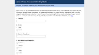 
                            9. adidas miCoach Ambassador interest registration Survey