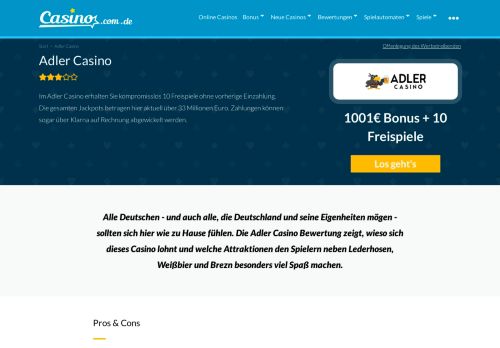 
                            2. Adler Casino Test | 10 Gratis Spins bei Anmeldung - Online Casinos