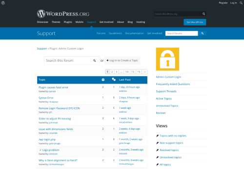 
                            2. [Admin Custom Login] Support | WordPress.org