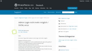 
                            2. Admin Login nicht mehr möglich / FATAL error | WordPress.org