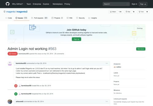 
                            6. Admin Login not working · Issue #563 · magento/magento2 · GitHub