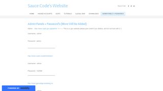 
                            8. Admin Panel's + Passwords - Sauce Code's Website