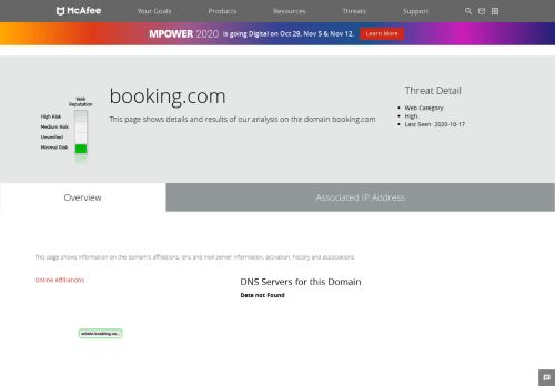 
                            10. admin.booking.com?region=in - Domain - McAfee Labs Threat Center