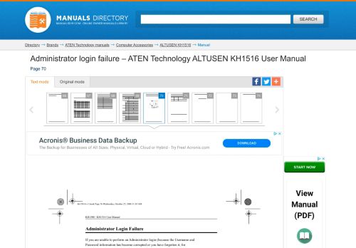 
                            10. Administrator login failure | ATEN Technology ALTUSEN KH1516 ...