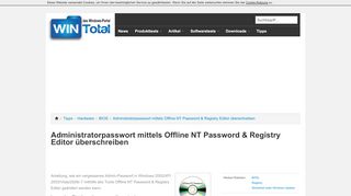 
                            7. Administratorpasswort mittels Offline NT Password & Registry Editor ...