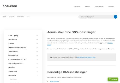 
                            12. Administrér dine DNS-indstillinger – Support | One.com