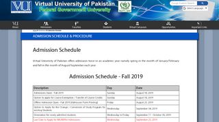 
                            1. Admission Schedule - Virtual University