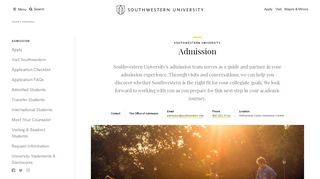 
                            7. Admission • Southwestern University