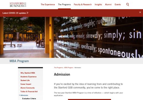 
                            12. Admission - Stanford Graduate School of Business