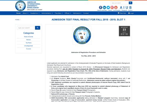 
                            7. ADMISSION TEST FINAL RESULT FOR FALL 2018 - 2019 ... - AIUB