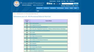 
                            4. Admissions 2017-18 - PG Provisional Select & Wait List | Pondicherry ...