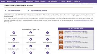 
                            11. Admissions Open - MIT ADT University