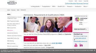 
                            10. Admissions, Requirements & Qualifications | MBA - Oxford Brookes ...