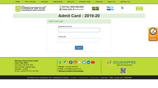 
                            1. Admit Card - login - Resonance