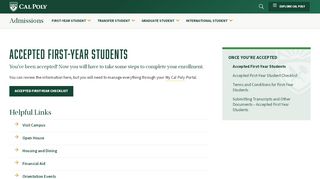 
                            13. Admitted Admissions - Cal Poly, San Luis Obispo