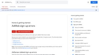 
                            2. AdMob sign-up errors - AdMob Help - Google Support