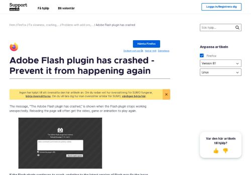 
                            12. Adobe Flash plugin has crashed - Prevent it from happening again ...