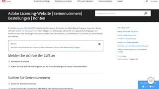 
                            2. Adobe Licensing-Website | Seriennummern| Bestellungen | Konten