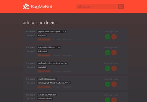 
                            7. adobe.com passwords - BugMeNot