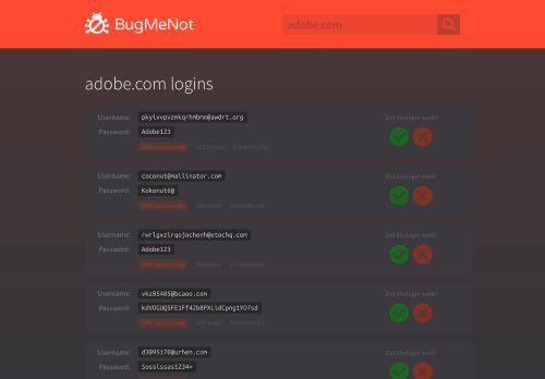 
                            8. adobe.com passwords - BugMeNot