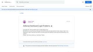 
                            5. AdSense Dashboard Login Problems - Google Product Forums