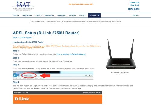 
                            3. ADSL Setup (D-Link 2750U Router) - iSAT